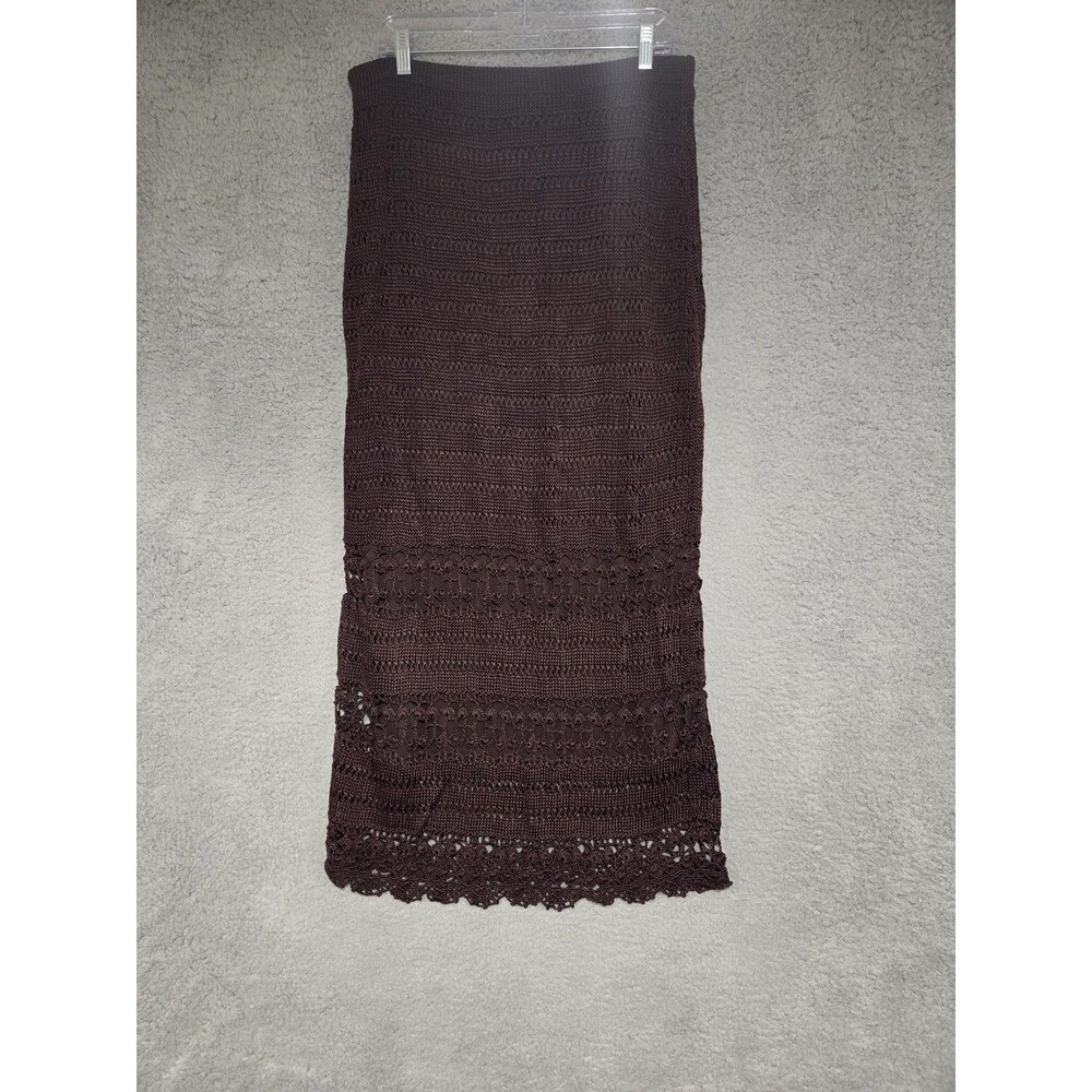Chico's Crochet Maxi Skirt Womens 1‎ M  Lined Elastic Waist Minmalist Boho